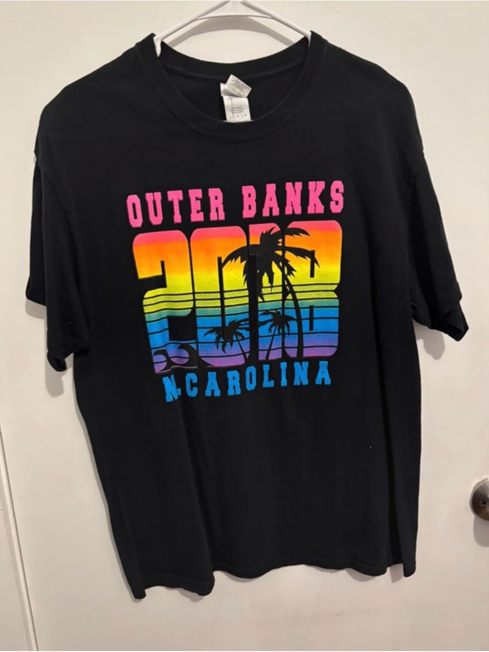 Gildan Black Outer Banks 2018 Rainbow Graphic Tee